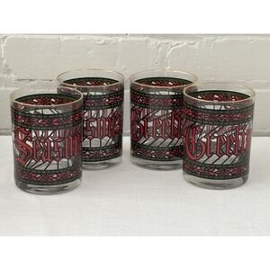 4 HOUZE Vintage Christmas Glasses Seasons Greetings  Stained Glass Tumbler